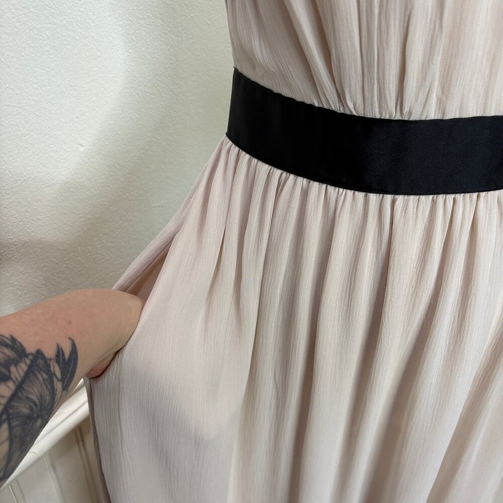 Kate Spade Size 6 Chiffon Bow Dress 100% Silk Midi Cream Black Halter Neck - Picture 3 of 15